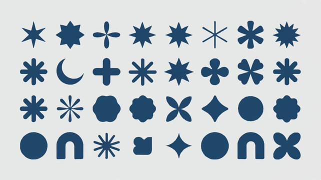 A collection of 50 black star and sparkle shapes arranged on a light grey background