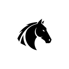 Fototapeta premium Black horse head silhouette, minimalist vector logo, powerful animal symbol, isolated on white background