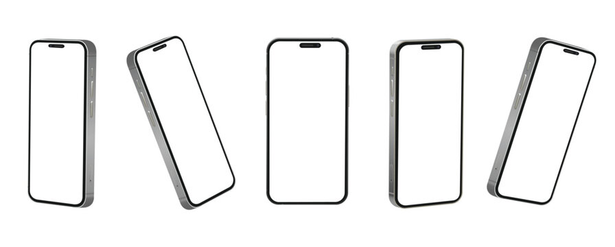 Set 3d mockup of the new mobile phones. Smartphone mockup set with white empty touch screen