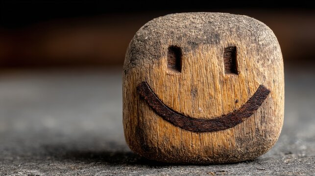 Unique smiley face crafted from wood illustrating emotion radius node concept with a warm and friendly vibe