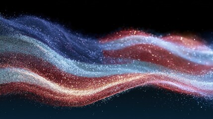 Fototapeta premium Abstract sparkling waves of red and blue light particles on black background