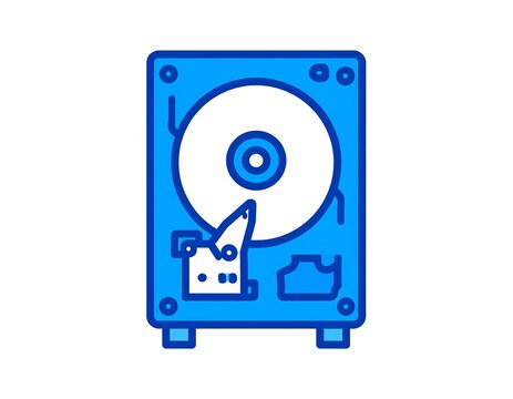 A blue icon of a computer's internal hard drive