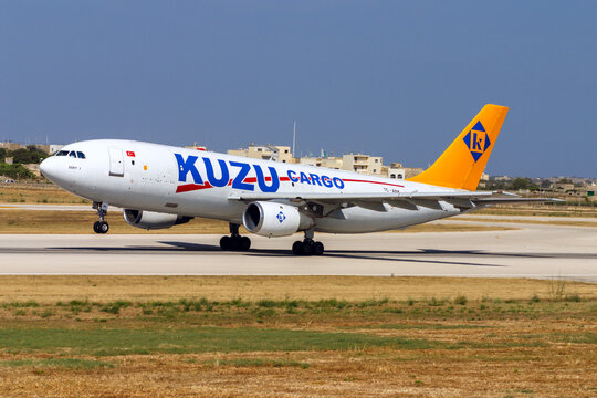 Luqa, Malta - June 6, 2005: Kuzu Airlines Cargo Airbus A300B4-203(F) (REG: TC-ABK) taking off runway 32.