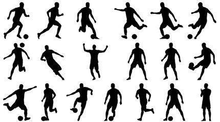 Fototapeta premium Silhouette people playing soccer on field isolated on transparent background, Vector