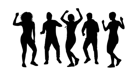 Fototapeta premium Five people dancing together joyfully isolated on transparent background, Vector