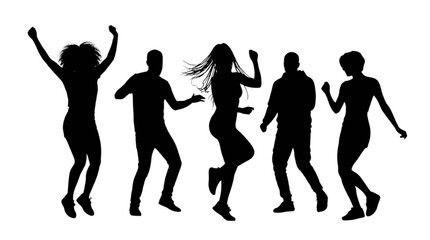 Fototapeta premium Five people dancing together joyfully isolated on transparent background, Vector