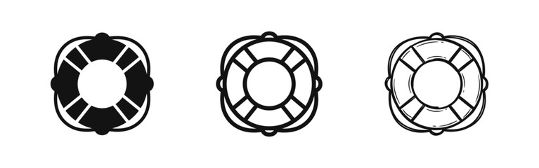 Lifebuoy rescue ring icon set for safety and marine themes © drawing lines