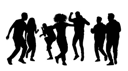 Obraz premium Silhouette group of people dancing together isolated on transparent background, Vector