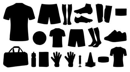 Naklejka premium Flat set of black travel and daily essentials icons isolated on transparent background, Vector
