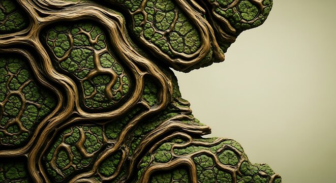 Detailed green mossy stone sculpture texture.