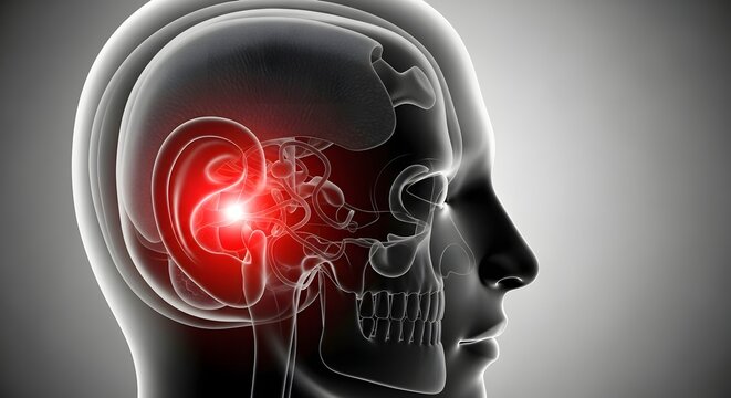 Anatomical Healthcare Illustration Highlighting Inner Ear Inflammation and Pain Response