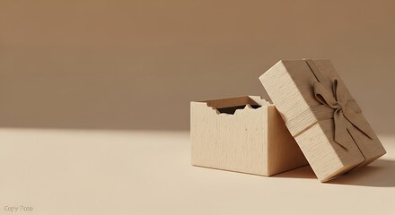 Fototapeta premium Gift boxes with brown ribbon on table.
