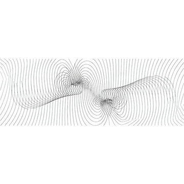 Abstract graphic pattern of rhythmic black lines with varying density and moire textures on a stark white background with mathematical elegance