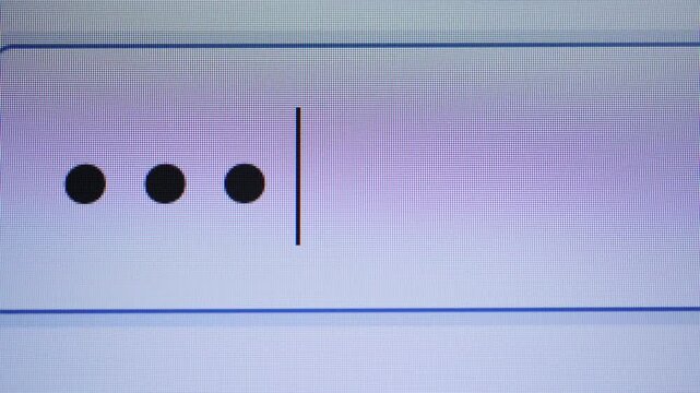 A close-up of a digital screen showing an 8-digit password being entered into an input field with hidden dots.