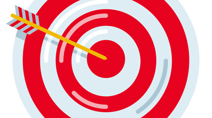 A yellow arrow hits the red bullseye on a white and gray target board accurately. © Fendi