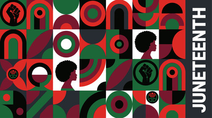 Juneteenth celebration with diverse community silhouettes and cultural patterns © Fendi