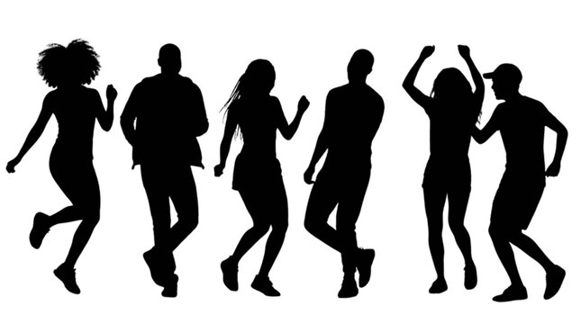 Silhouette people dancing together in a group isolated on transparent background, Vector