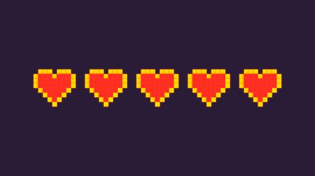 Heart loading bar pixel art animation sequence on dark background