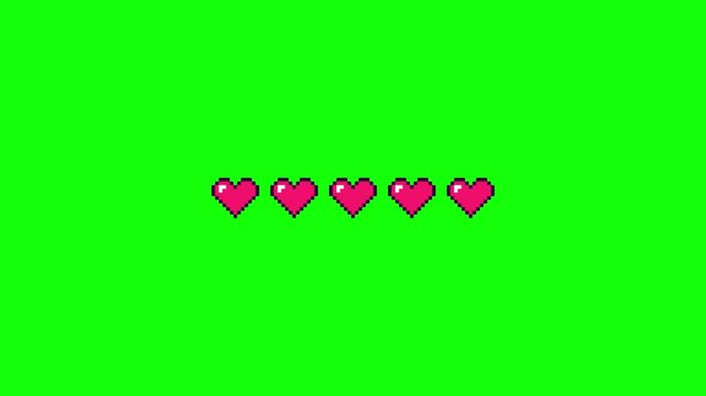 Animated pixel heart health bar loading on green screen