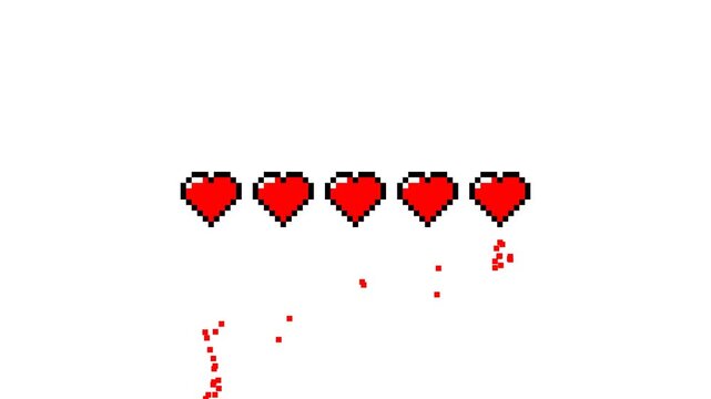 Pixel art heart health loading bar animation sequence on white