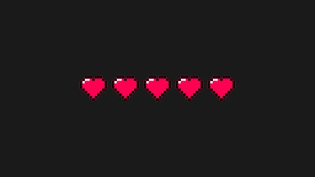 Pixel art heart health loading bar filling up on dark background