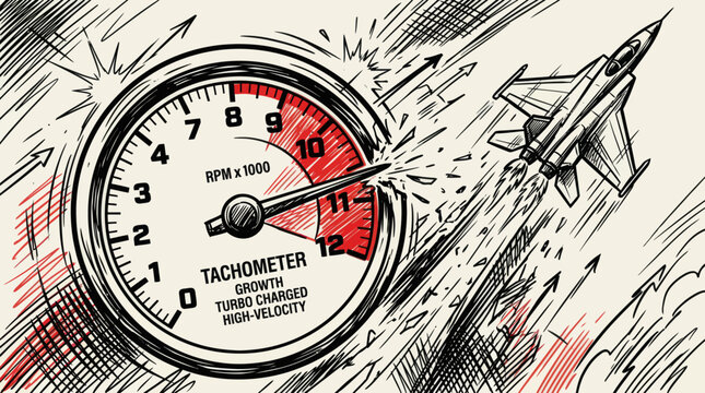 Tachometer gauge showing high speed and growth performance sketch design