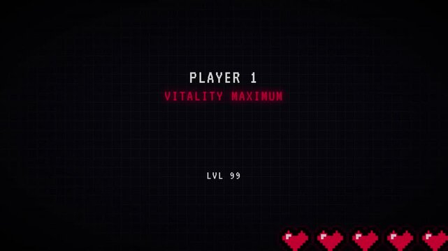 Retro pixel art game interface with heart vitality bar recharging