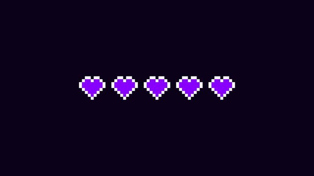 Pixel art loading bar with white hearts filling with purple color