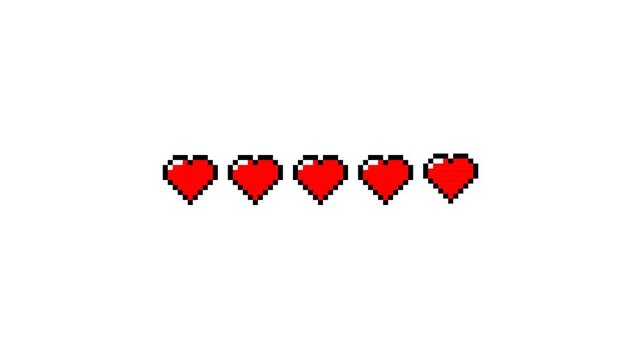 Pixel art animation of a heart health bar filling with red color