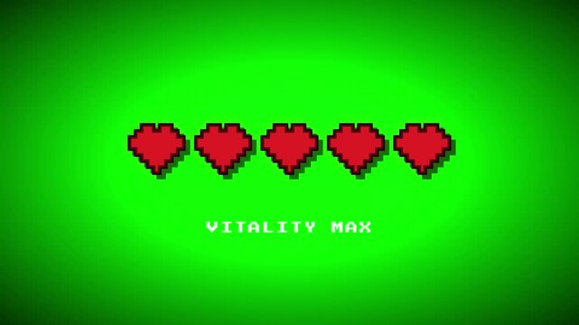 Pixel art heart health bar loading on green background