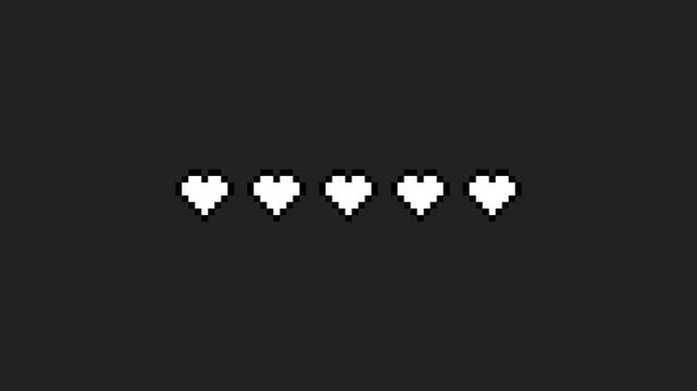Pixel art heart loading bar progress animation on dark background