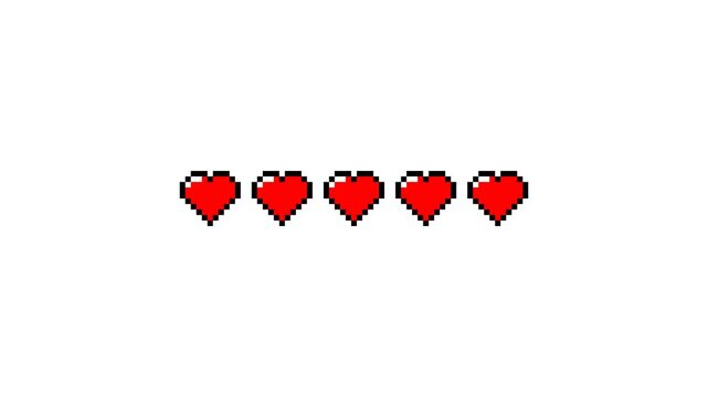Pixel heart health bar animation with red progress indicators