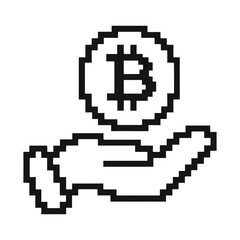 Fototapeta premium PNG Pixelated hand holding Bitcoin