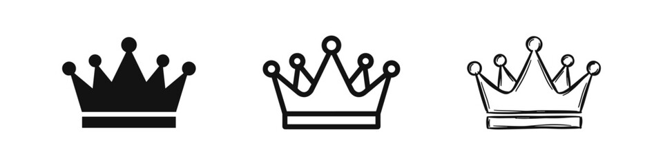 Royal crown icon set, king queen prince princess and authority concept © drawing lines