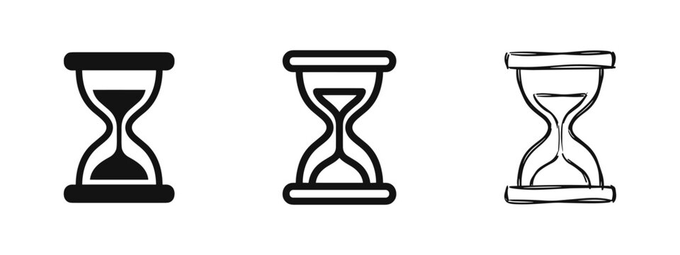 Hourglass sand timer icon set, time management and deadline concept