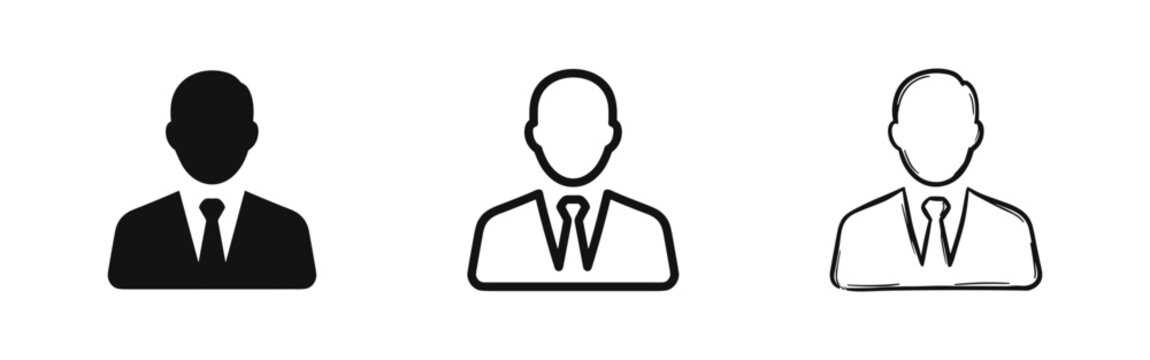 Businessman Avatar Icons Set in Solid Outline and Doodle Styles