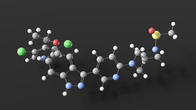 dabogratinib molecule 3d, molecular structure, ball and stick model, structural chemical formula anticancer agent