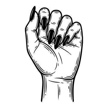 Stylized hand with long, sharp fingernails clenched into a fist, graphic line art