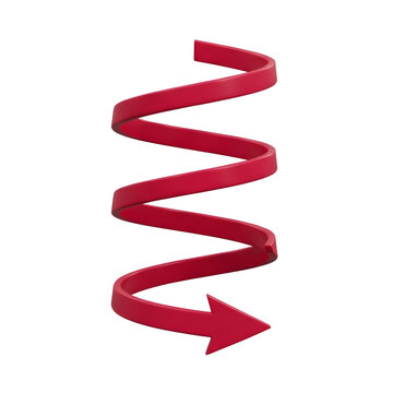 Red spiral arrow pointing down on white background