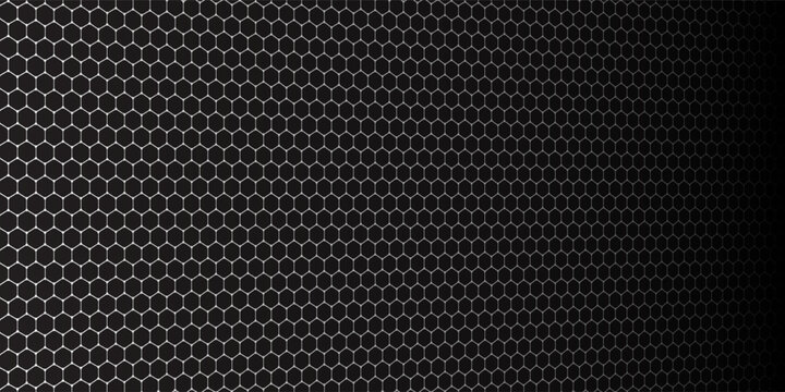 Black background. Dark hexagon carbon fiber texture. Navy blue honeycomb metal texture steel background. Web design template vector illustration EPS 10.