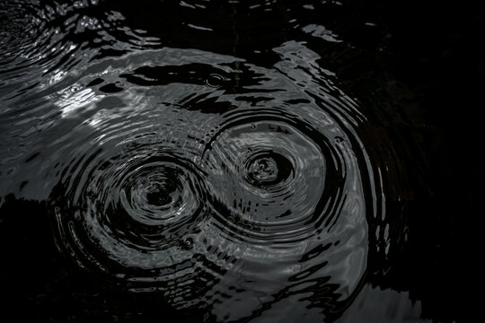 Abstrack water ripples with concentric circles texture on dark liquid surface