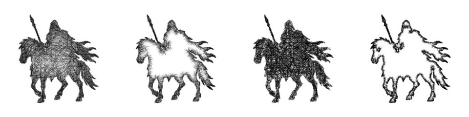 Obraz premium Monochrome sketch dark rider icon design set