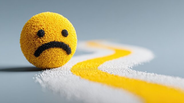 Smiley face on a road symbolizing the journey of emotions in a conceptual path shaped by sentiments