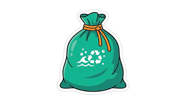Green trash bag with orange tie.