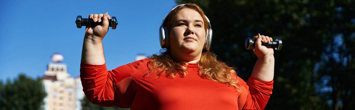 Embracing strength and positivity during an outdoor workout session