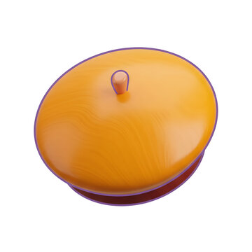 Orange round container with purple rim and brown base