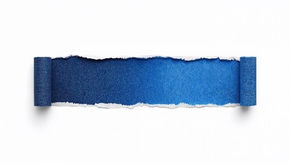 Obraz premium Torn blue paper strip with curled edges on white background for design or art projects