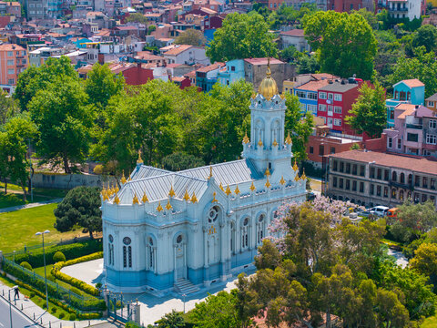 Bulgarian St.Stephen Church ( Iron Church ) Demir Kilise Drone Photo, Sveti Stephen Church Balat, Fatih Istanbul Turkiye (Turkey)