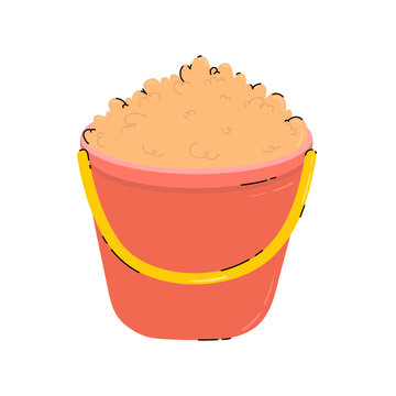 Doodle beach sand bucket vector illustration. Summer toy icon isolated on white background. Hand drawn bucket icon.