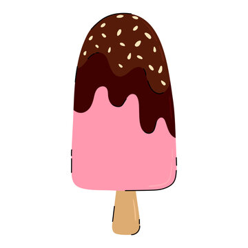 Doodle ice cream popsicle vector illustration. Sweet frozen dessert isolated on white background. Hand drawn popsicle icon drawing
